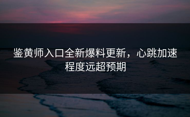 鉴黄师入口全新爆料更新，心跳加速程度远超预期