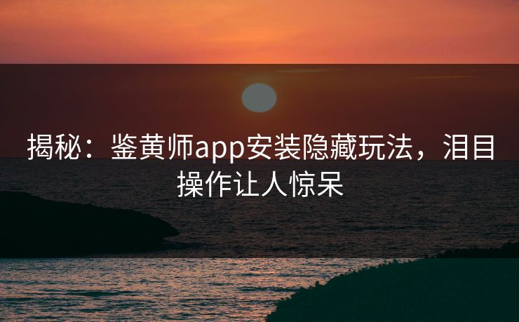 揭秘：鉴黄师app安装隐藏玩法，泪目操作让人惊呆