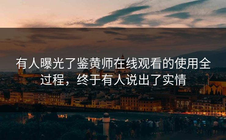有人曝光了鉴黄师在线观看的使用全过程，终于有人说出了实情